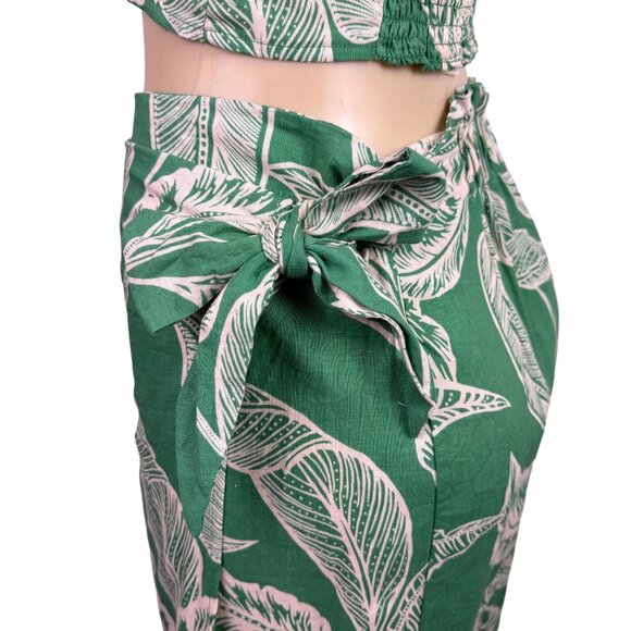 Rachel Zoe Womens Green Linen Rayon Leaf Print Crop Top & Wrap Skirt Set XS 2pc - Picture 8 of 16